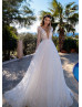 Beaded V Neck Ivory Sparkly Tulle Wedding Dress